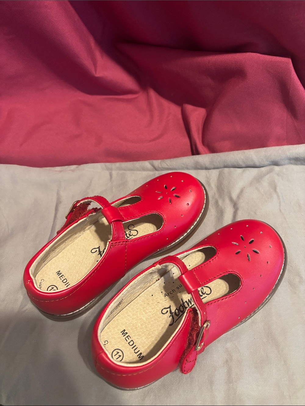 FootMates Girls' Bright Red T-Strap Mary Janes